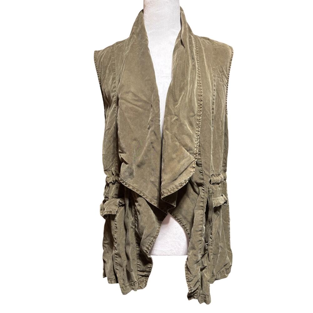 Santuary Womens L Army Green Open Waterfall Sleeveless Lightweight Vest